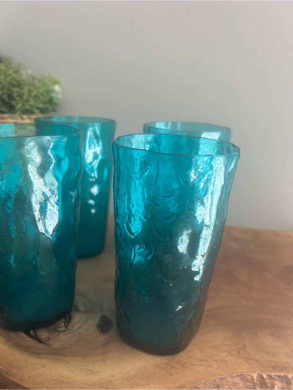 Textured Teal Vintage Tall Glasses Tumblers set of 4